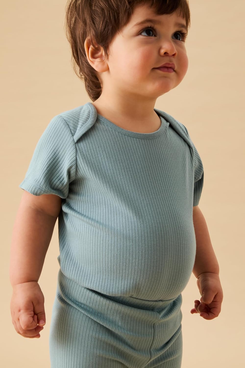 MORI Baby Ribbed Short Sleeve Bodysuit with Envelope Neck and Nickel Free Poppers - Unisex Toddler Romper for Boys and Girls