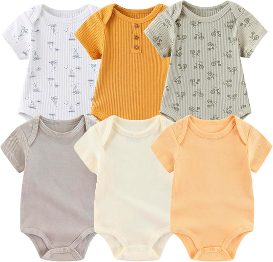 Newborn Baby Boy Girl Short Sleeve Bodysuits Cotton One-Piece Baby Clothes 6-Pack