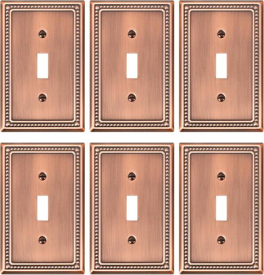 6-Pack Single Toggle Light Switch Cover Plate, Pearls Decorative Switch Plate Covers, Antique Copper 1 Gang Metal Wall Plate, Corrosion Resistant