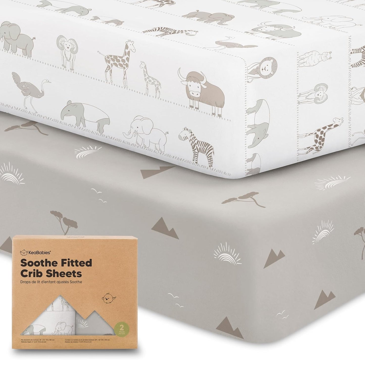 KeaBabies 2-Pack Organic Crib Sheets for Boys, Girls - 52x28 Fitted Crib Mattress Sheet Neutral, Breathable Jersey Cotton Cover for Baby Bed, Toddler Mattress, Soft & Cute Prints (Savannah)