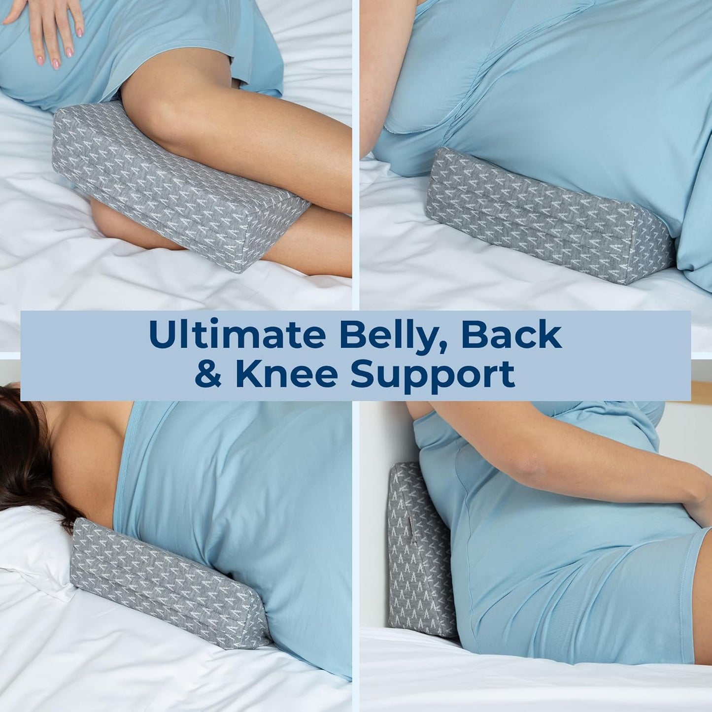 5 STARS UNITED Small Knee Pillow for Side Sleepers – Wedge Firm Foam Support for Belly, Back & Knees – Compact Maternity Cushion for Travel & Pregnancy Relief, Gray