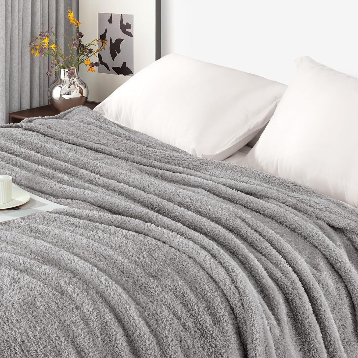 Exclusivo Mezcla Fleece Blanket for Couch, Soft and Cozy Twin Blankets for Women Men Girls Kids, Suitable for All Seasons, Light Grey, 60x80 Inches