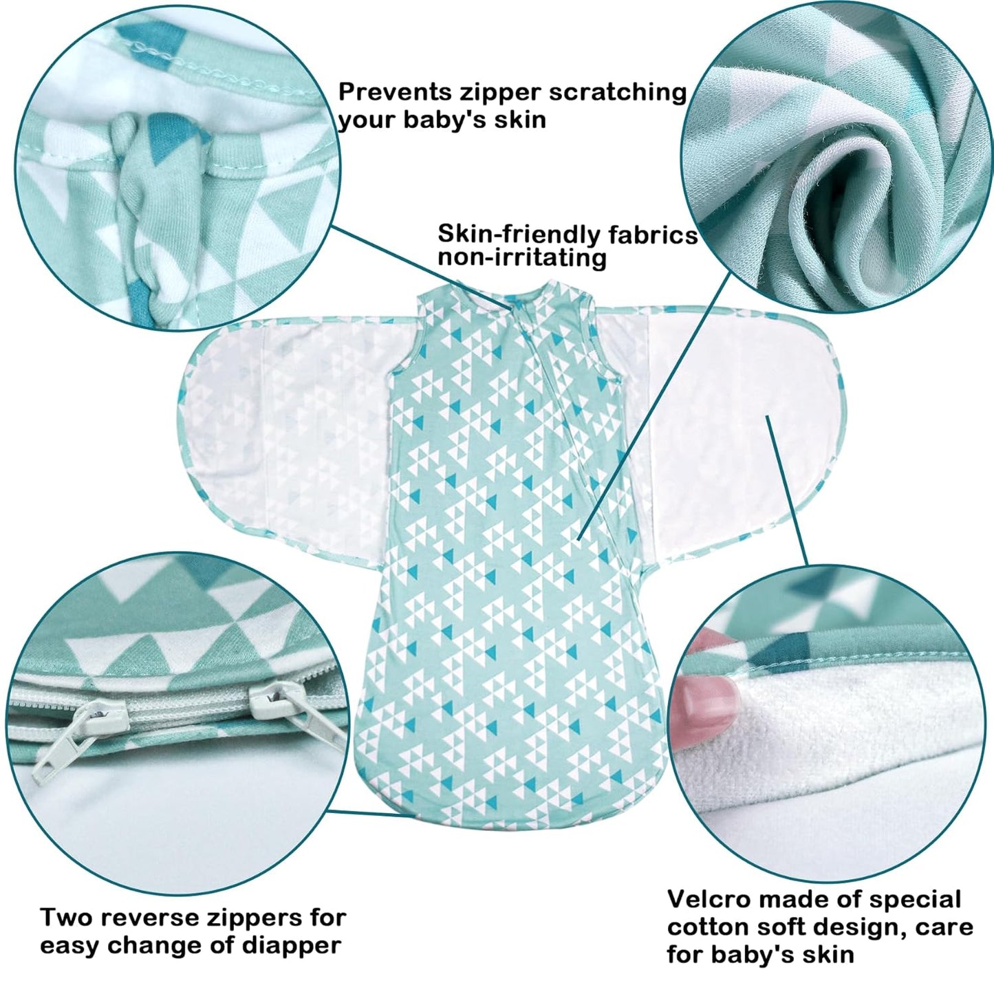 Baby Sleep sack Swaddle,Sleep Sack 3-6 Months,3-Way Adjustable Wearable Transition Swaddles Blanket Boy And Girl,100% Cotton,TOG 1.0(Green)