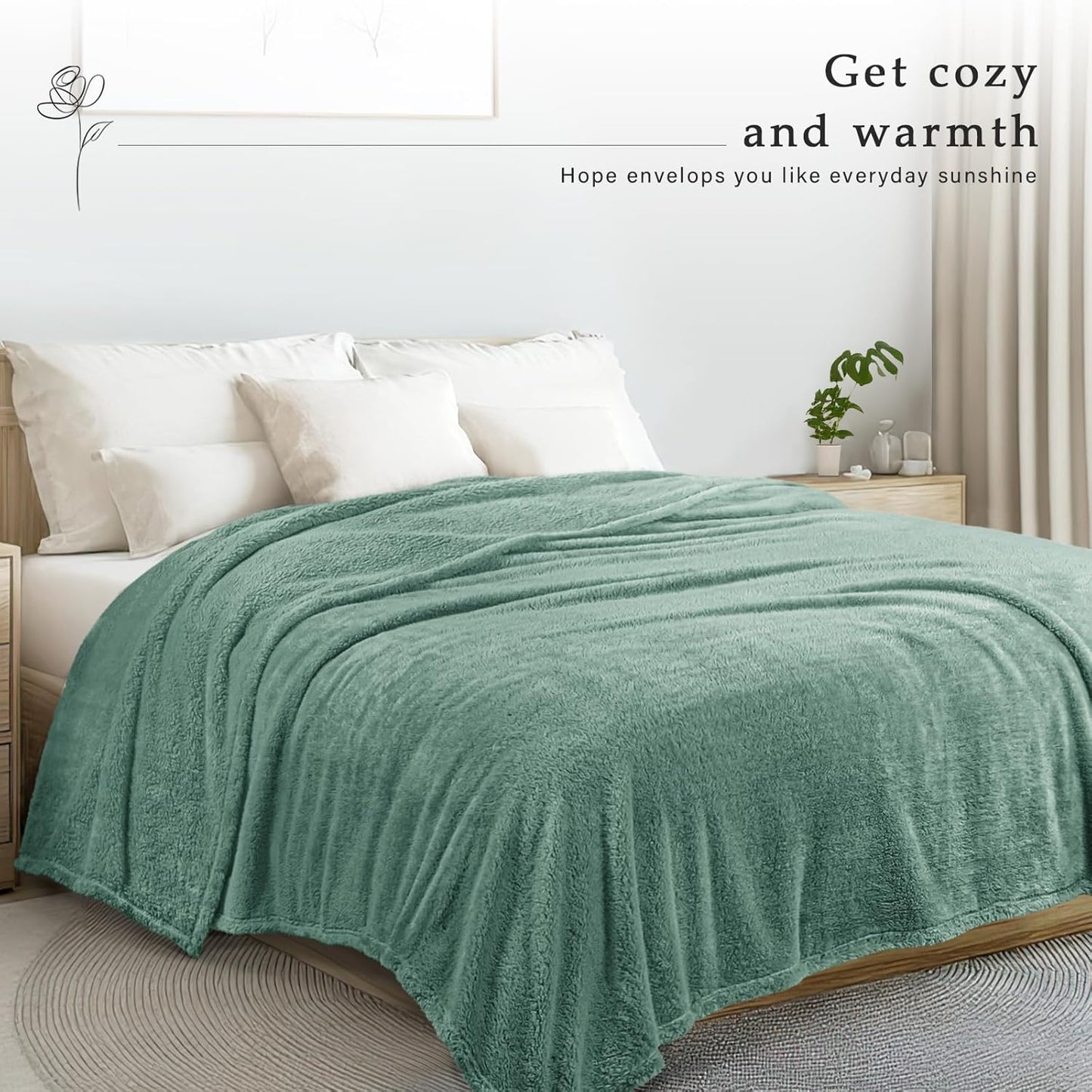 Exclusivo Mezcla Twin Size Flannel Fleece Blanket, Super Soft Velvet Plush Bed Blanket, Fuzzy Cozy and Warm for All Seasons, 60x80 Inches, Celadon