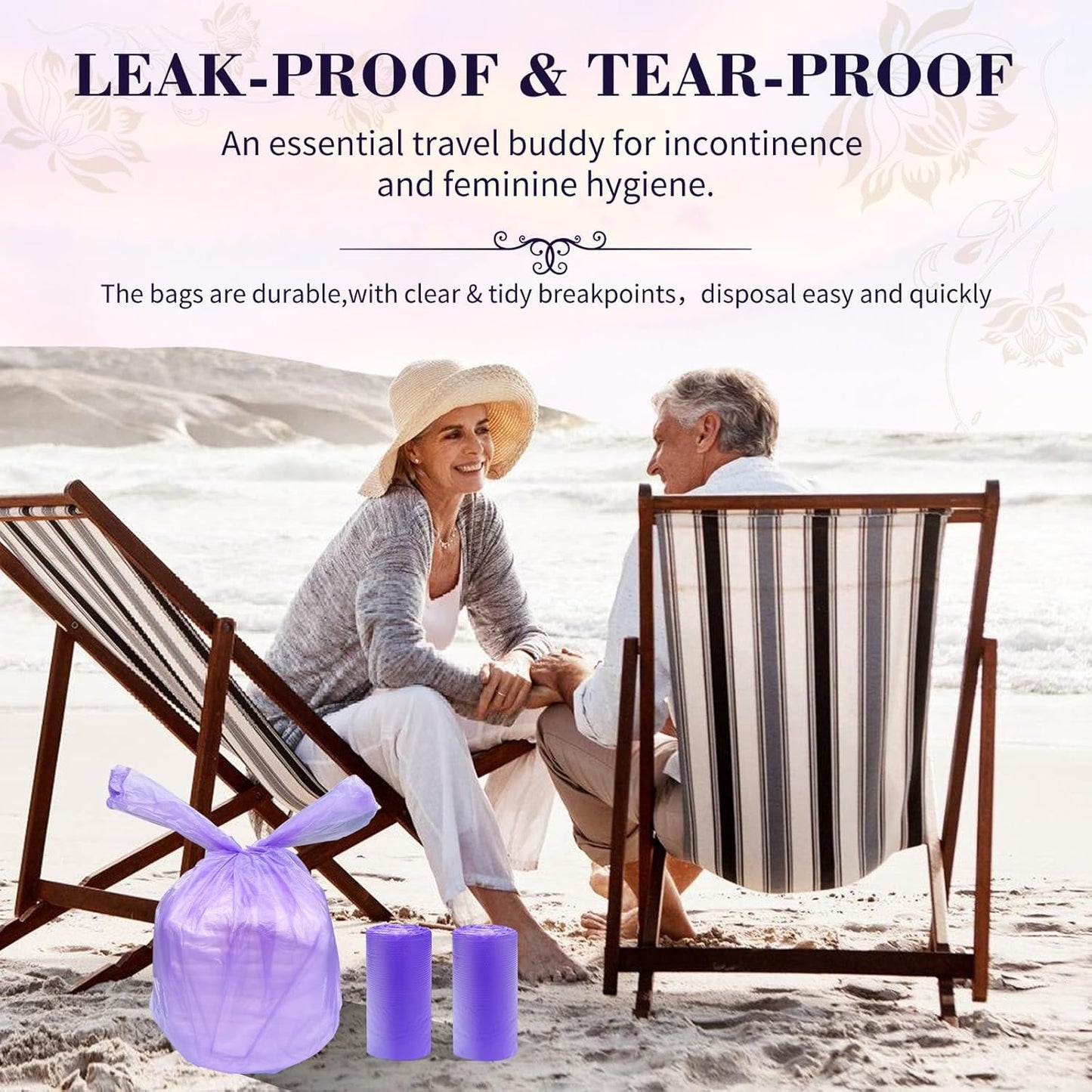 Large Adult Diaper Disposal Bags (18’’x23’’),96 Pcs, Scented, Elderly Waste Disposal, Baby Diapers Disposal Trash Bags, Sanitary Product Disposal at Home and Travel, Purple