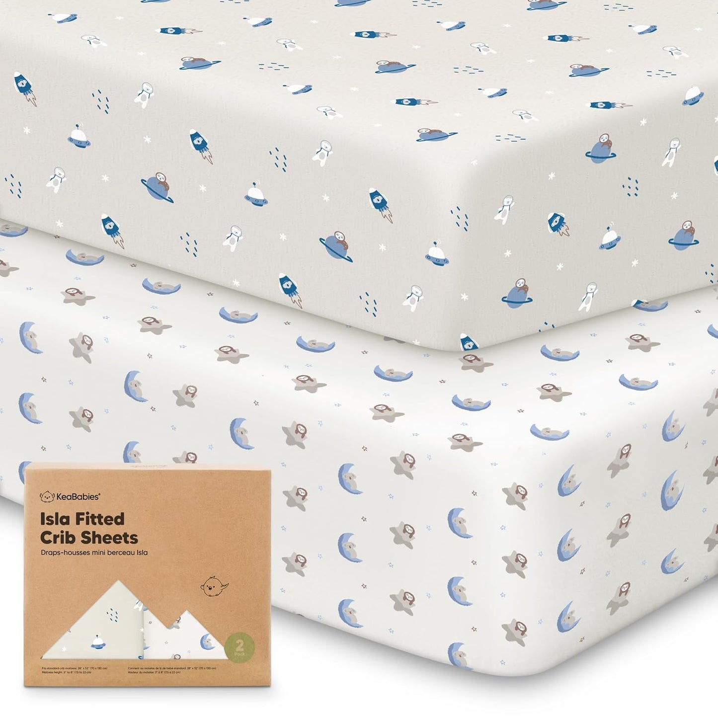 KeaBabies 2-Pack Baby Crib Sheets for Boys, Girls - 52x28 Viscose Derived from Bamboo Toddler Bed Sheets Neutral, Fitted Crib Mattress Cover for Standard Baby Bedding, Soft & Cozy (Cosmo)