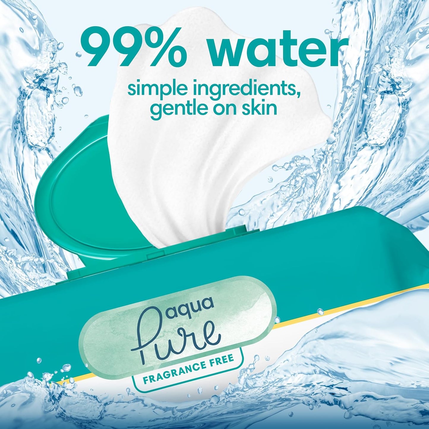 Pampers Baby Wipes Aqua Pure, 99% Water Based Wipes, Hypoallergenic and Unscented Infant Wipe, 336 Total (6 Flip-Top Packs)