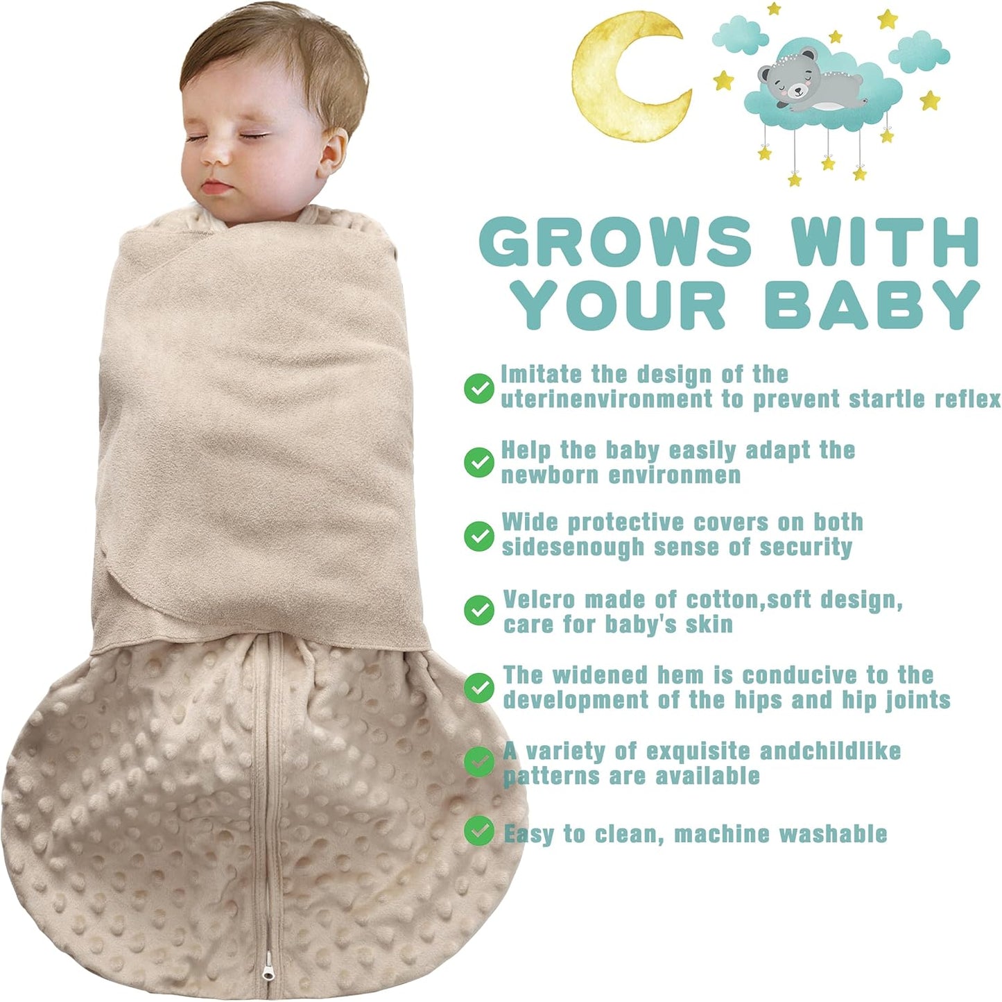 Fleece Newborn Sleep Sack Baby Swaddle,3-Way Adjustable Wearable Blanket,2 Pack Fleece Swaddling Sleeping Bag TOG 2.0， (Brown & Dark Green, 6-12 Months)