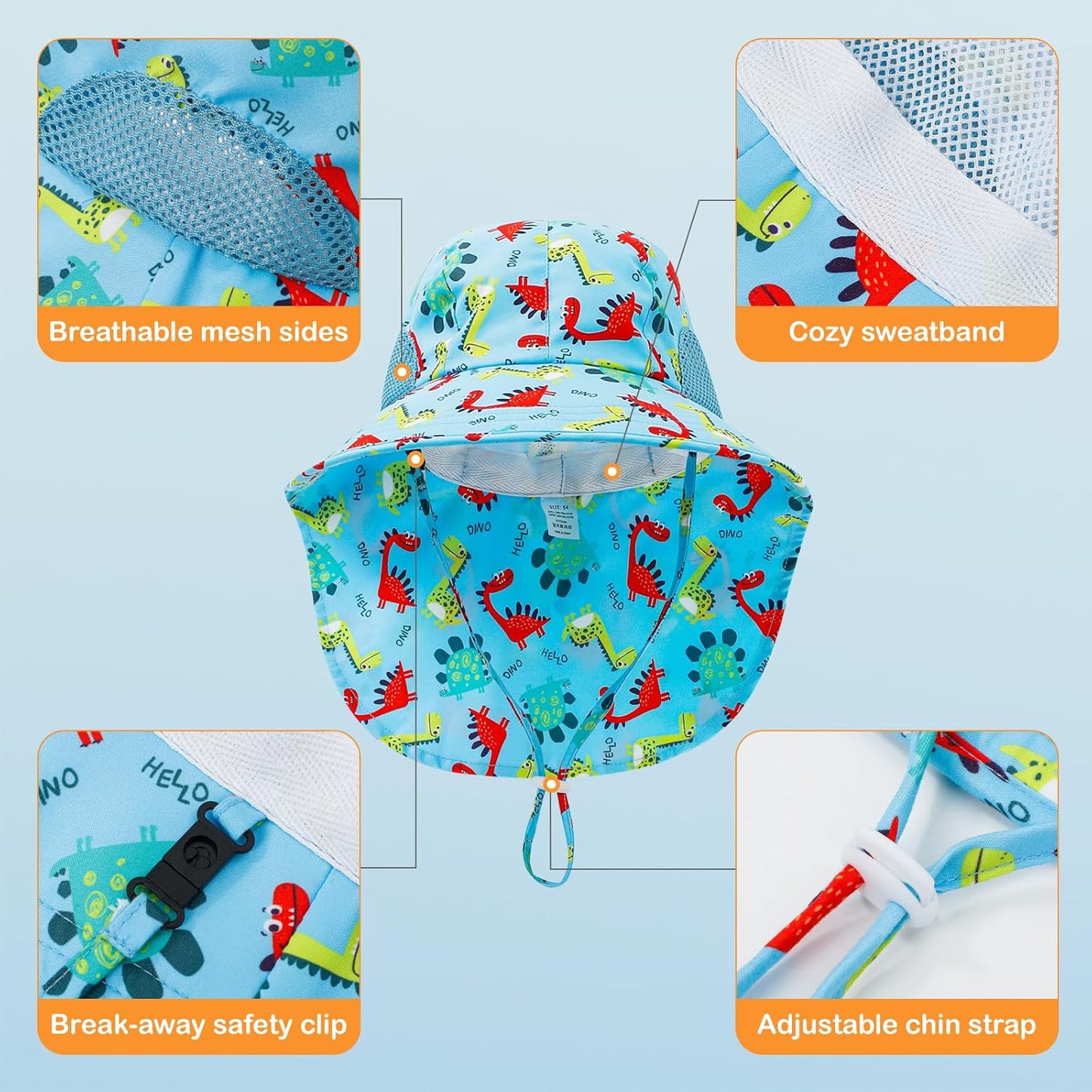 Baby Sun Hat UPF 50+ Mesh Liner Toddler Bucket Hats with Wide Brim Neck Flap for Outdoor Beach Swim