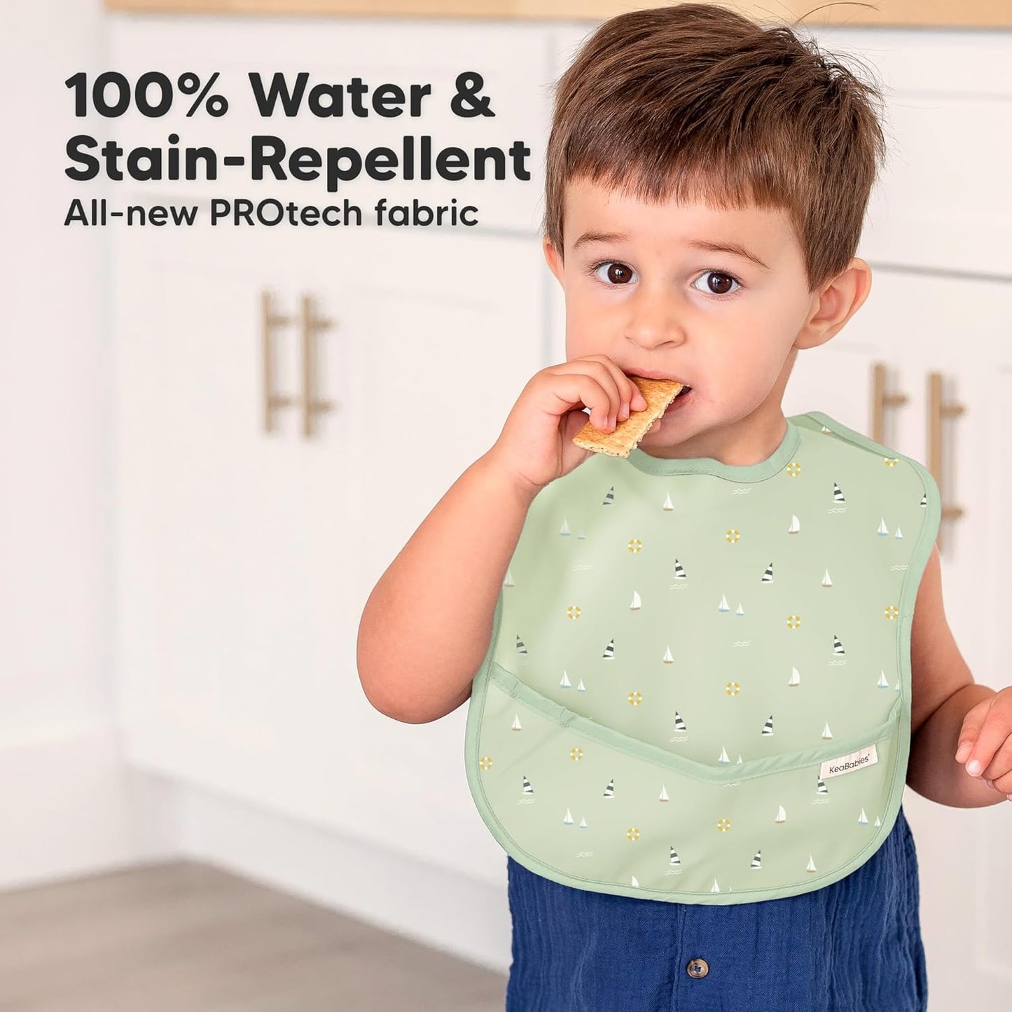 3-Pack Waterproof Baby Bibs for Eating - Lightweight Toddler Feeding Bibs with Large Food Catcher, Mess Proof, Food-Grade Baby Eating Essentials, Easy to Put On & Clean (Vessels)