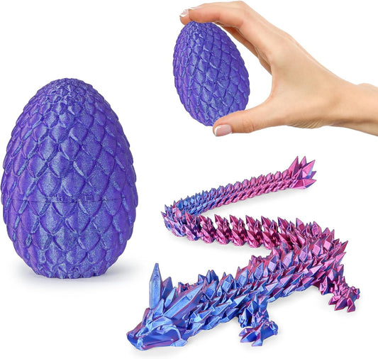 Small Dragon Eggs with Dragon Inside, 3D Printed Surprise Funny Gifts for Kids, Articulated Dragon Fidget Toys for Adults, Executive Desk Toys Office Room Décor (Shiny Purple)