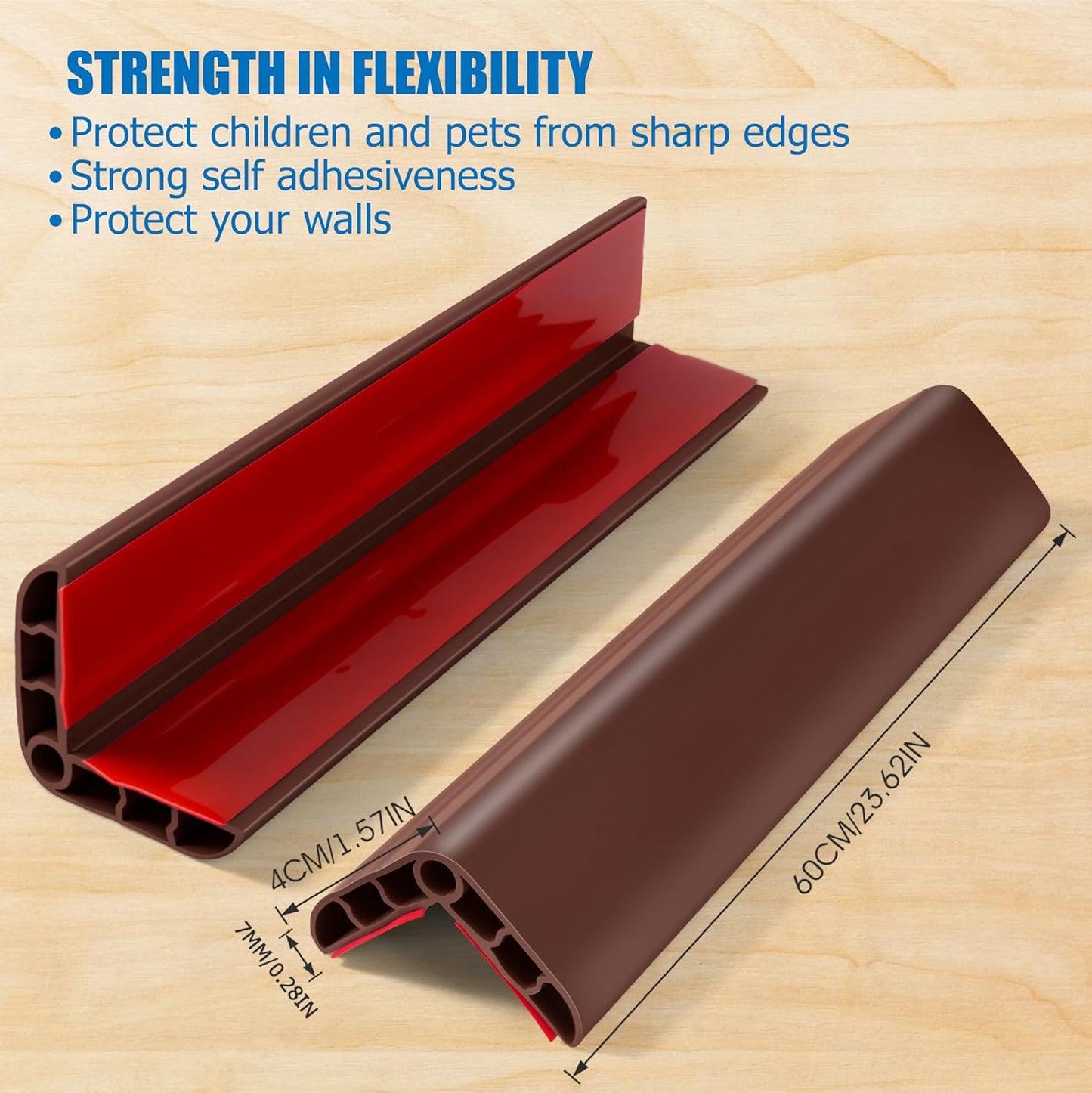 Wall Corner Edge Protector 4 Pack,1.57x1.57x23.62x0.28 inch Soft Baby Proof Corner Guards for Sharp Edges, Self-Adhesive Corner Protectors for Home, Kindergarten,Thickness-7mm(0.28 in)