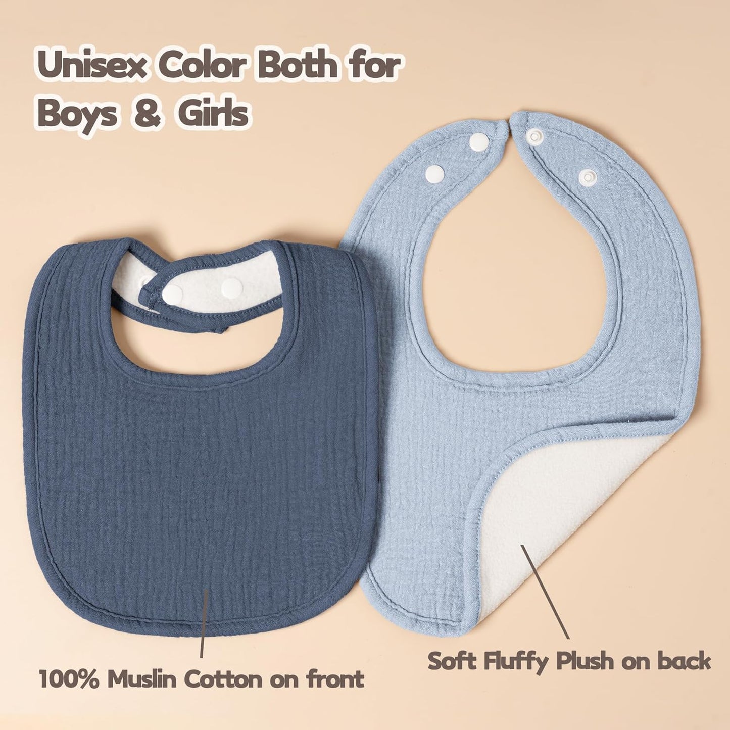 Susurration Muslin Baby Drool Bibs 10Pack Soft Square Adjustable Bandana Bibs for Unisex Baby Girls & Boys