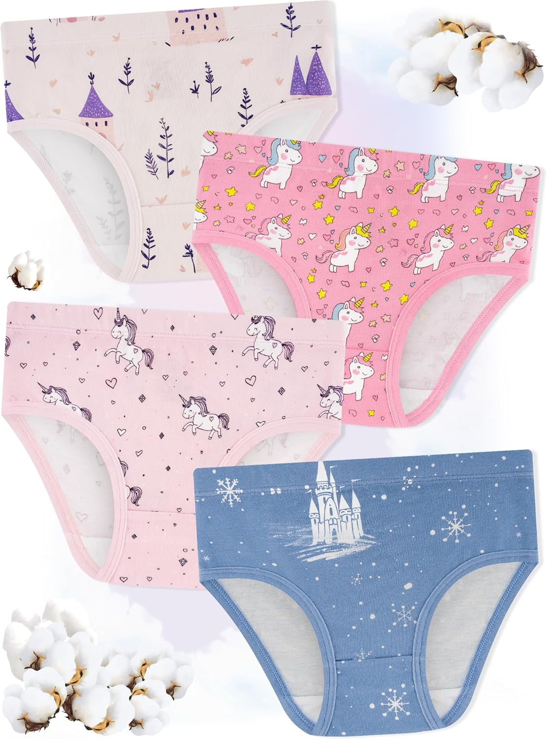 Girls' Underwear,Soft Cotton Tagless Panties for Toddlers' & Little Kids Comfort,Breathable Briefs,8-Pack