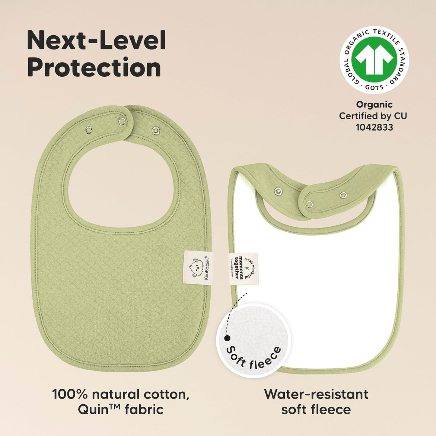 8-Pack Organic Baby Bibs for Girls, Boys - Quilted Cotton Cloth Baby Drool Bibs for Drooling and Teething Toddler, Newborn, Infant, Soft & Super Absorbent (Driftwood)