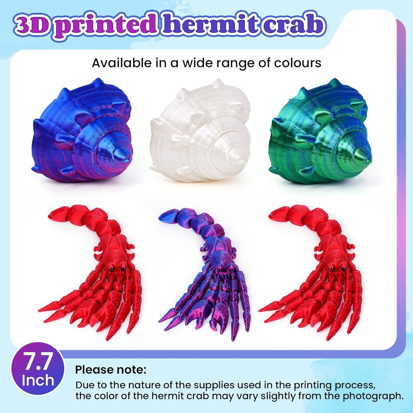 3D Printed Hermit Crab Fidget,3D Printed Dynamic Animals Toy,Full Articulated Flexible Crystal Hermit Crab Fidget Fidget Toys,Adults Fidget Toys for Autism ADHD,Home Office Decor (Blue purple)