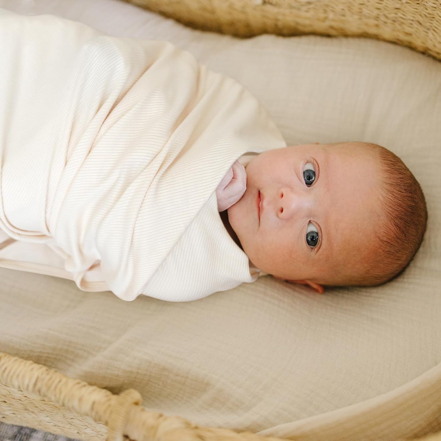 Konssy Knit Baby Blanket 2 Pack, Soft Ribbed Swaddle Receiving Blankets for Boys & Girls, Lightweight Cozy Swaddling Wrap for Newborns, Infants, & Toddlers, 33x42 Inch (Pink,Beige)