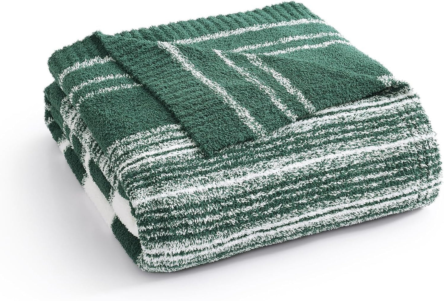 WRENGONGE Dark Green Throw Blanket, 50x70 Soft Cozy Striped Throw Blankets for Couch, Sofa, Bed, Travel, Lightweight Fluffy Warm Plush Decorative Blankets for Women, Men,Kids Gift
