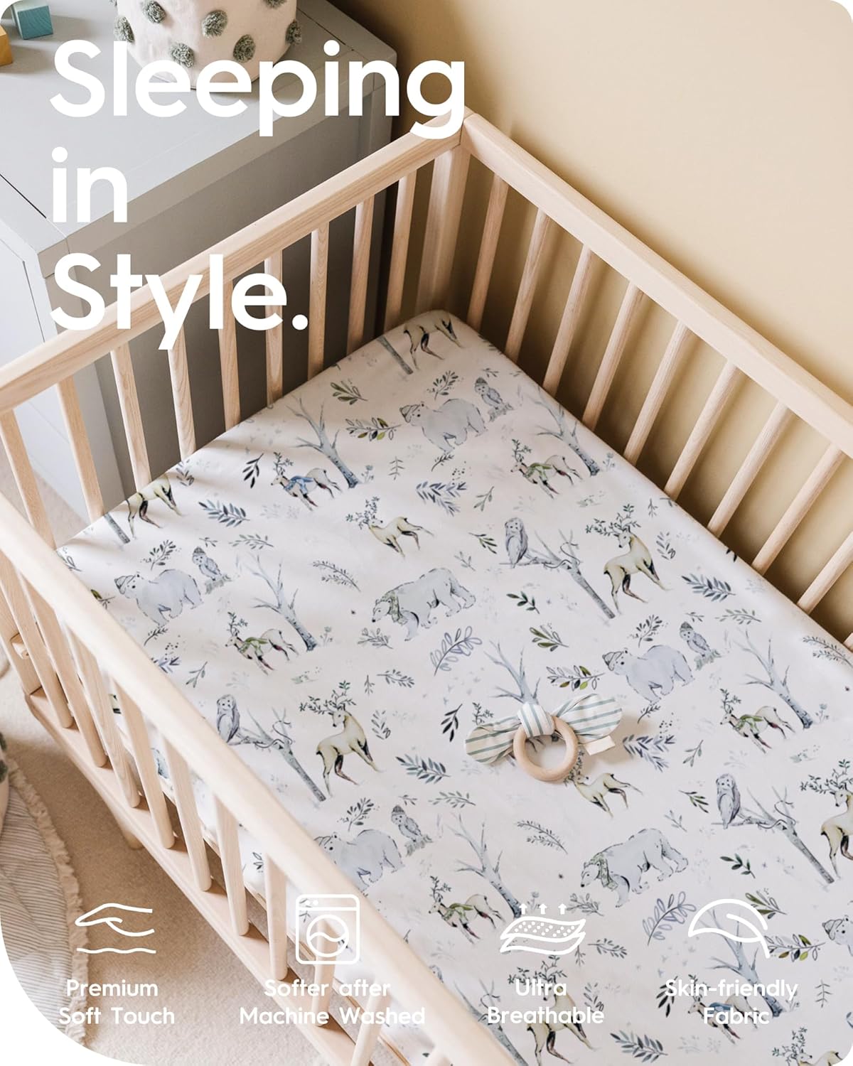 Ultra Soft Pack N Play Sheets - Fitted, Premium Jersey Knit, Stretchy Neutral, Woodland Mini Crib Sheets for Graco Pack and Play, 2 Pack (Deer&Rabbit)