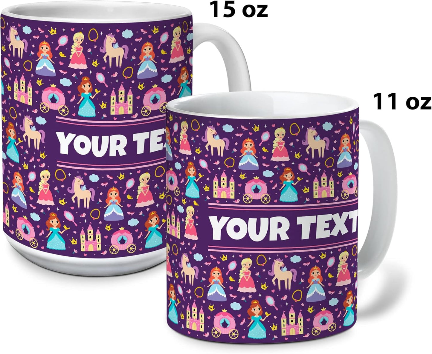 Personalized Mug for Kids - Princesses - Custom Name/Text, Ceramic Hot Chocolate/Cocoa/Coffee Cup for Girls, Birthday/Christmas/Holiday Gift - 15 oz, Red Handle