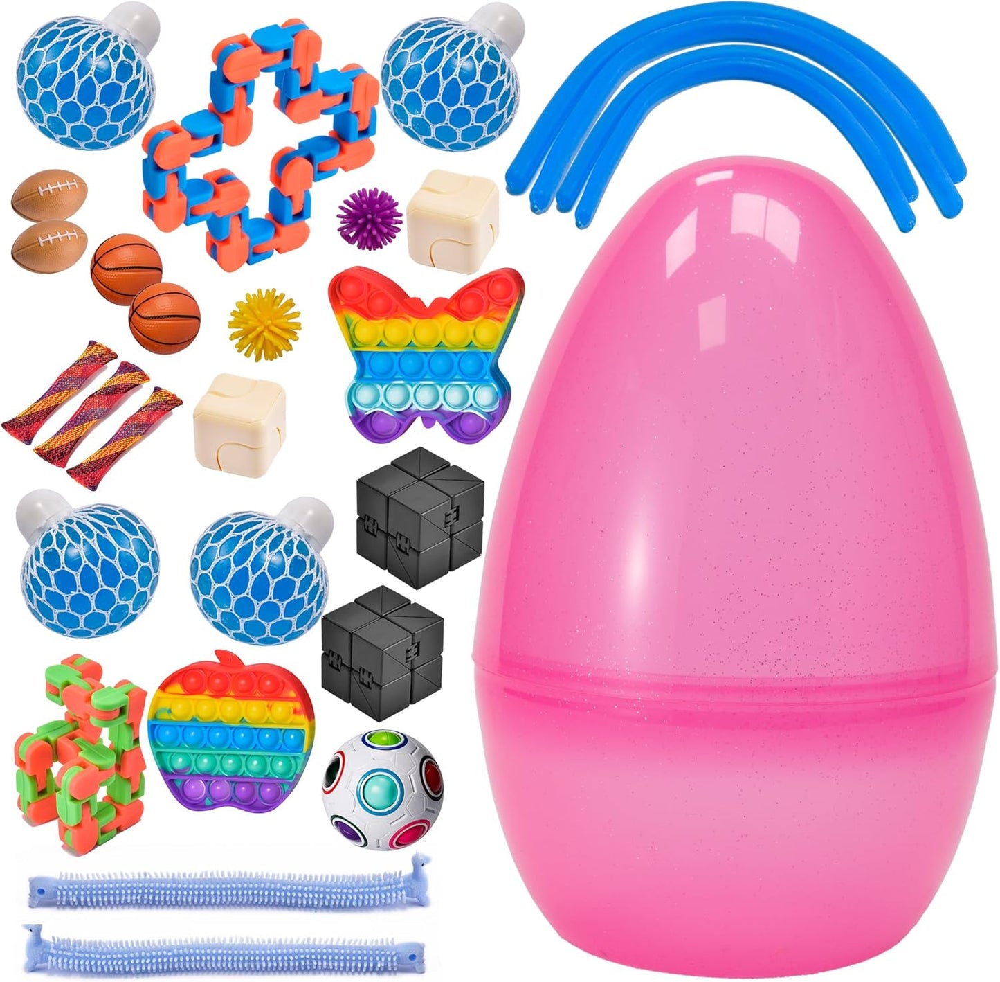 Ganowo Jumbo Easter Eggs Prefilled with 30pcs Fidget Toys,Easter egg Fillers,Basket Stuffers,Classroom Gifts, Egg Hunt Kids Toddler Boys Gifts Party Favors