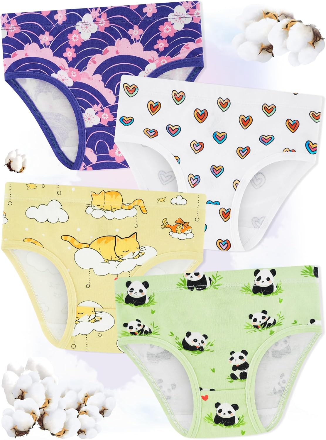 Girls' Underwear,Soft Cotton Tagless Panties for Toddlers' & Little Kids Comfort,Breathable Briefs,8-Pack