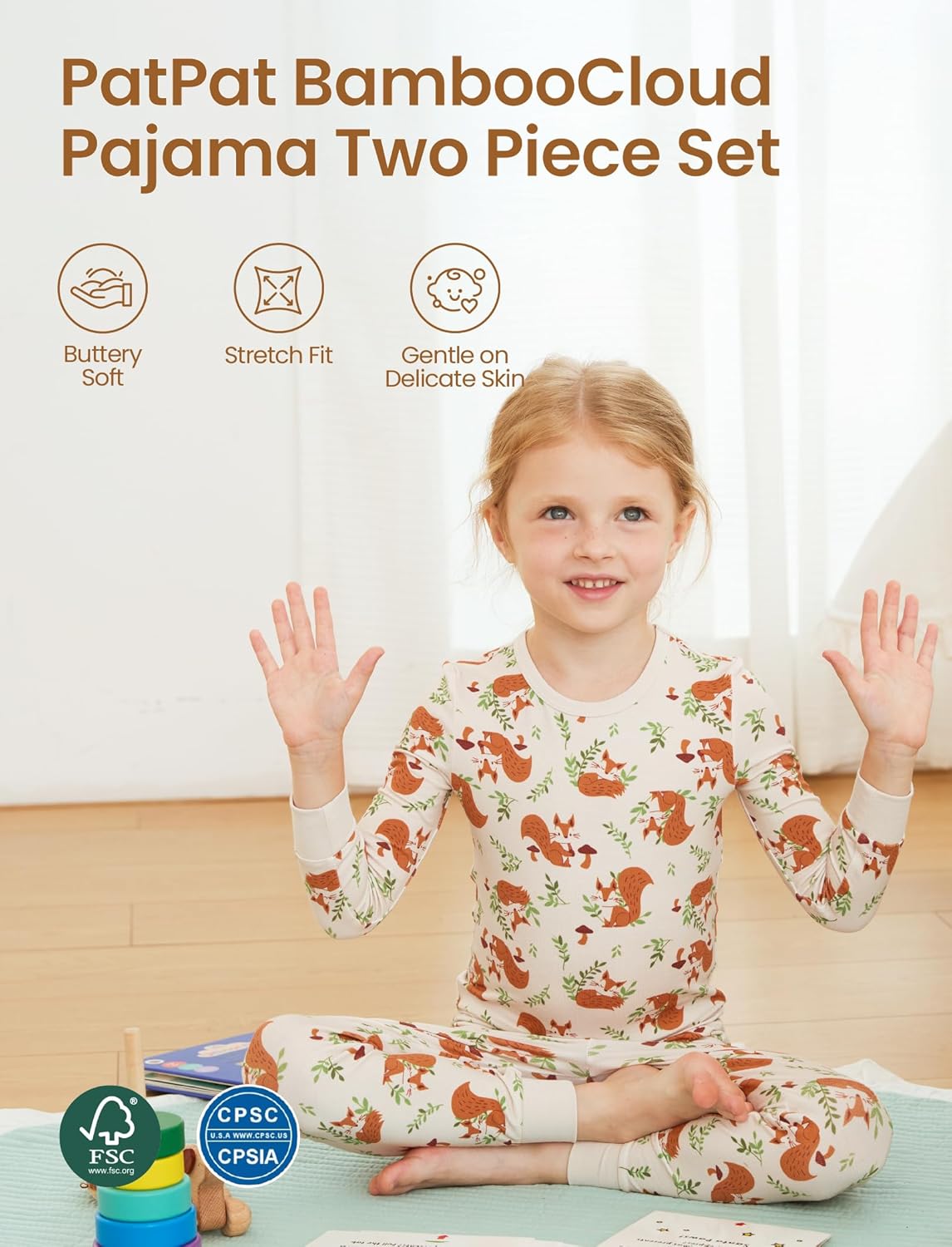PATPAT Bamboo Viscose Pajama Set for Toddlers with Improved Tensile Strength, Snug Fit Pjs Sleeper for Baby Boys Girls Kids
