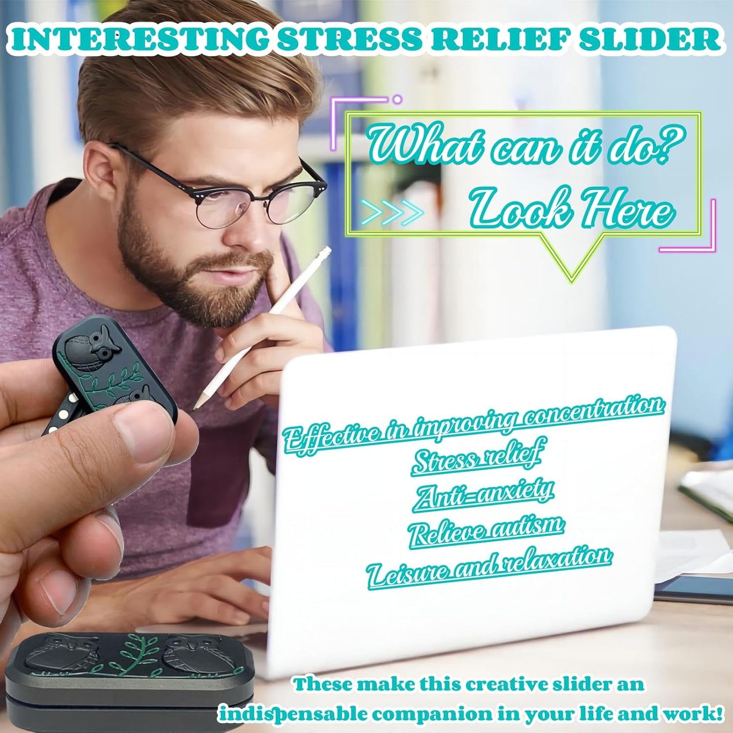 New Decompression Metal Poker Fidget Slider,Men's EDC Hand Slider,Poker Push Card Stress Relief Toys,Twig Sitting Owl Shape Design Fidget Toys,Office Desk Toys Gifts for Boyfriend and Father (Black)