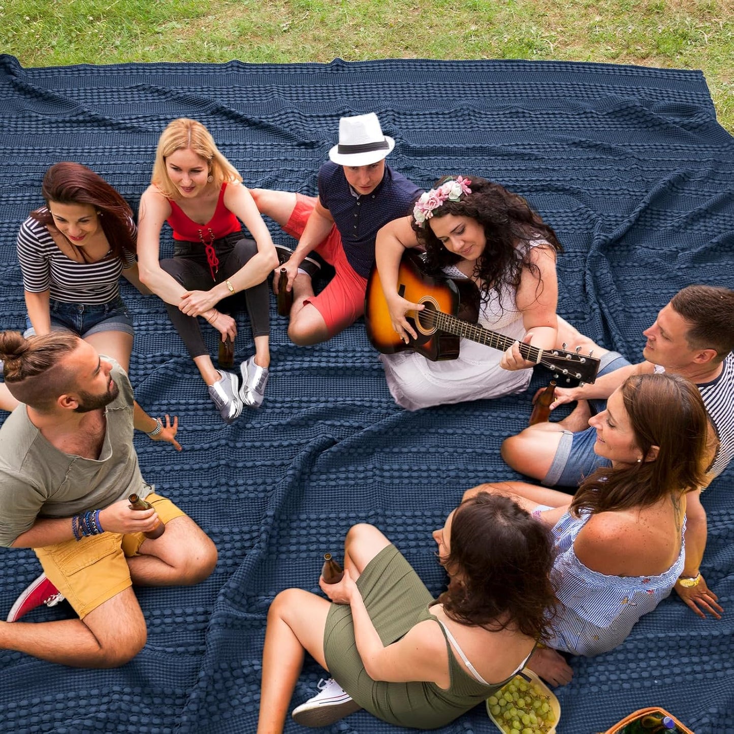 PHF 100% Cotton Waffle Blanket Oversized King 120"x120", Lightweight Breathable Extra Large 10'x10' Summer Blankets for Bed, Giant Big Luxury Aesthetic Woven Bedding for Home Decor, Bright Navy Blue