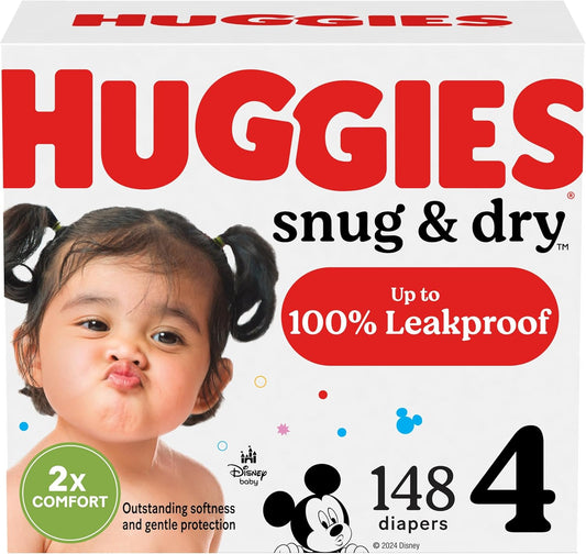 Huggies Size 4 Diapers, Snug & Dry Baby Diapers, Size 4 (22-37 lbs), 148 Count, Packaging May Vary