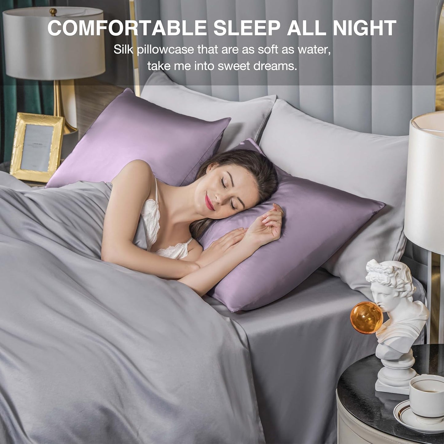 Mulberry Silk Pillowcase for Hair and Skin,Cooling Silk Pillow Case with Hidden Zipper,Allergen Proof Dual Sides Soft Breathable Smooth Silk Pillow Cover for Women (Pink Purple,King)