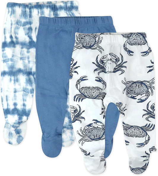 HonestBaby 3-pack Footed Pants Roomy Fit Pull on Bottoms 100% Organic Cotton for Infant Baby Boys, Girls, Unisex