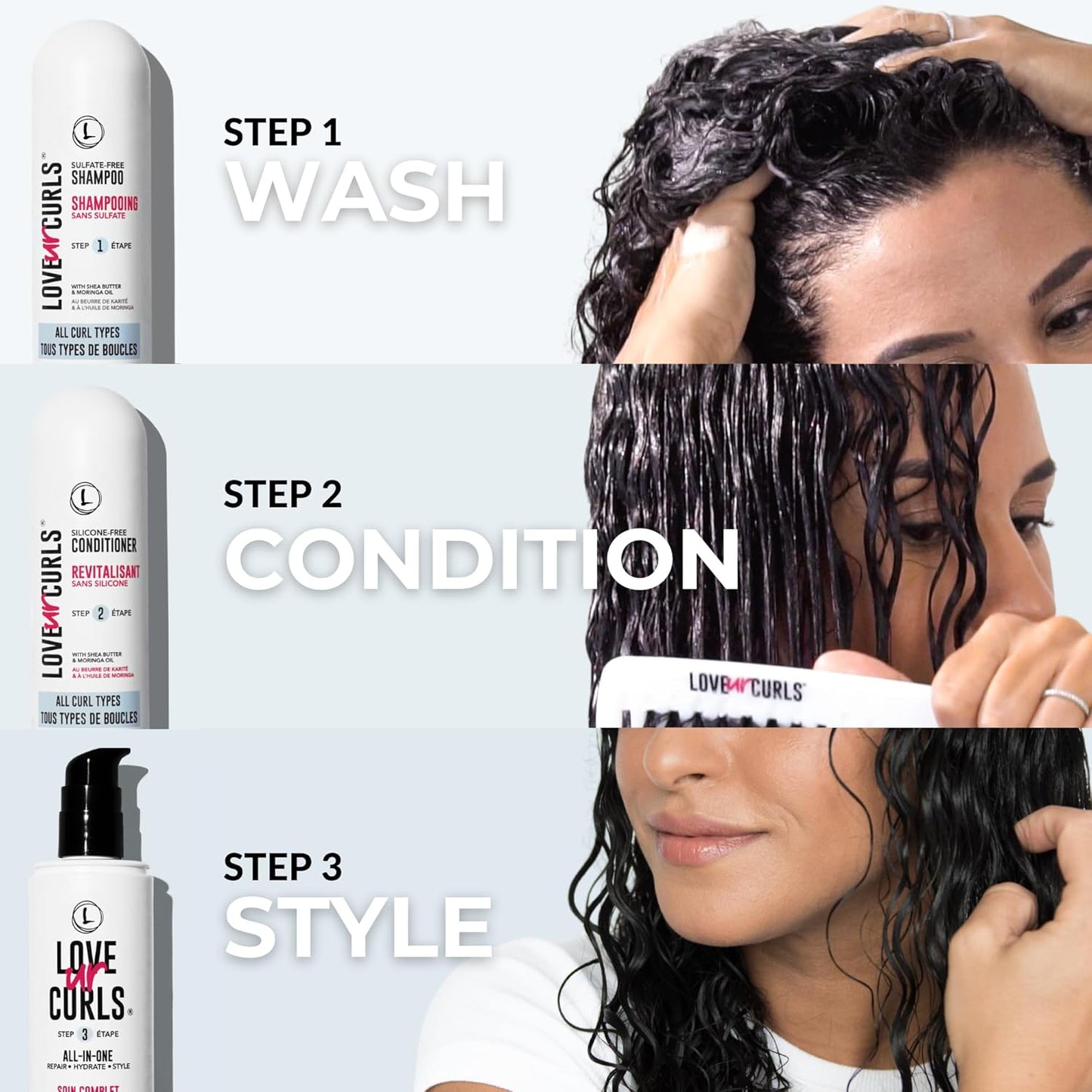 Love Ur Curls Fragrance Free Shampoo & Conditioner Set with All in One Curl Cream Styler for Kinky & Coily Hair, 3 Step System to Repair, 200 mL