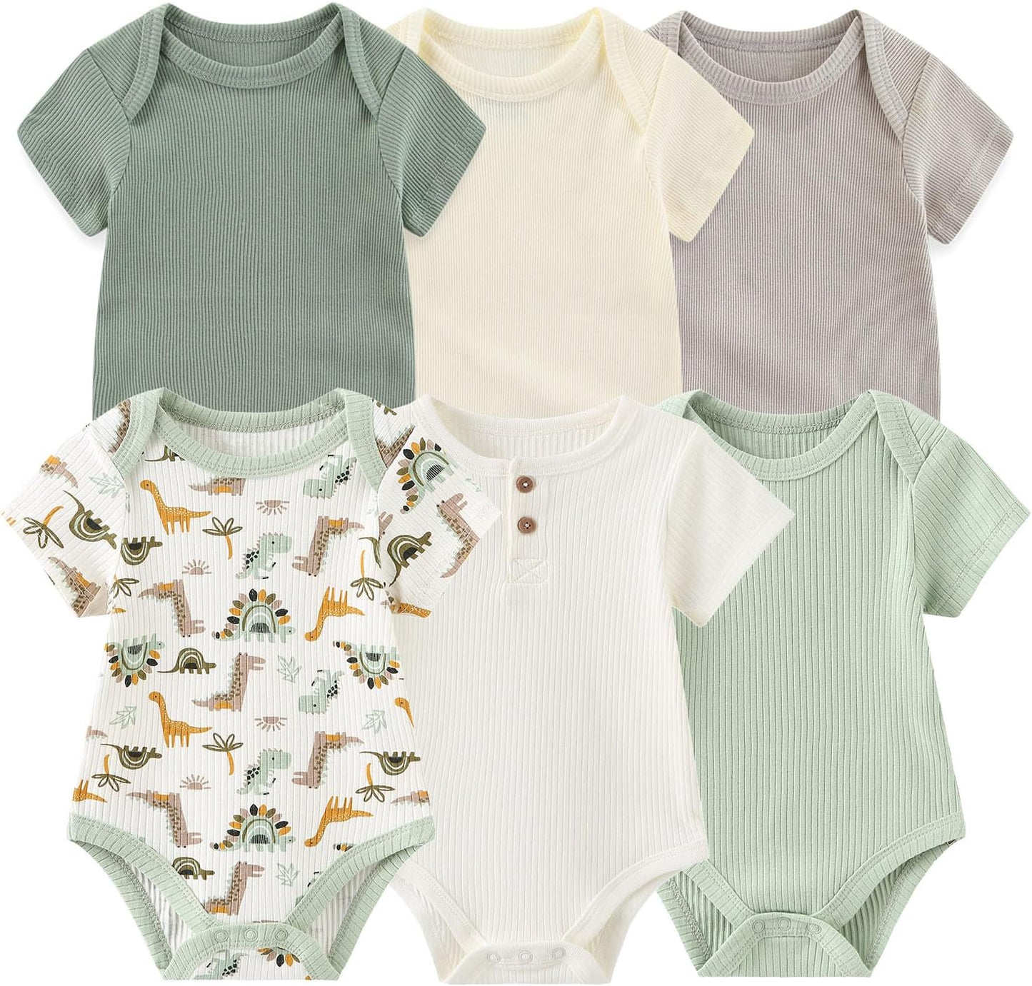 Baby Bodysuit 6 Pack Soft Mixed Ribbed Short Sleeve Romper Infant Boy Girl Clothes Set
