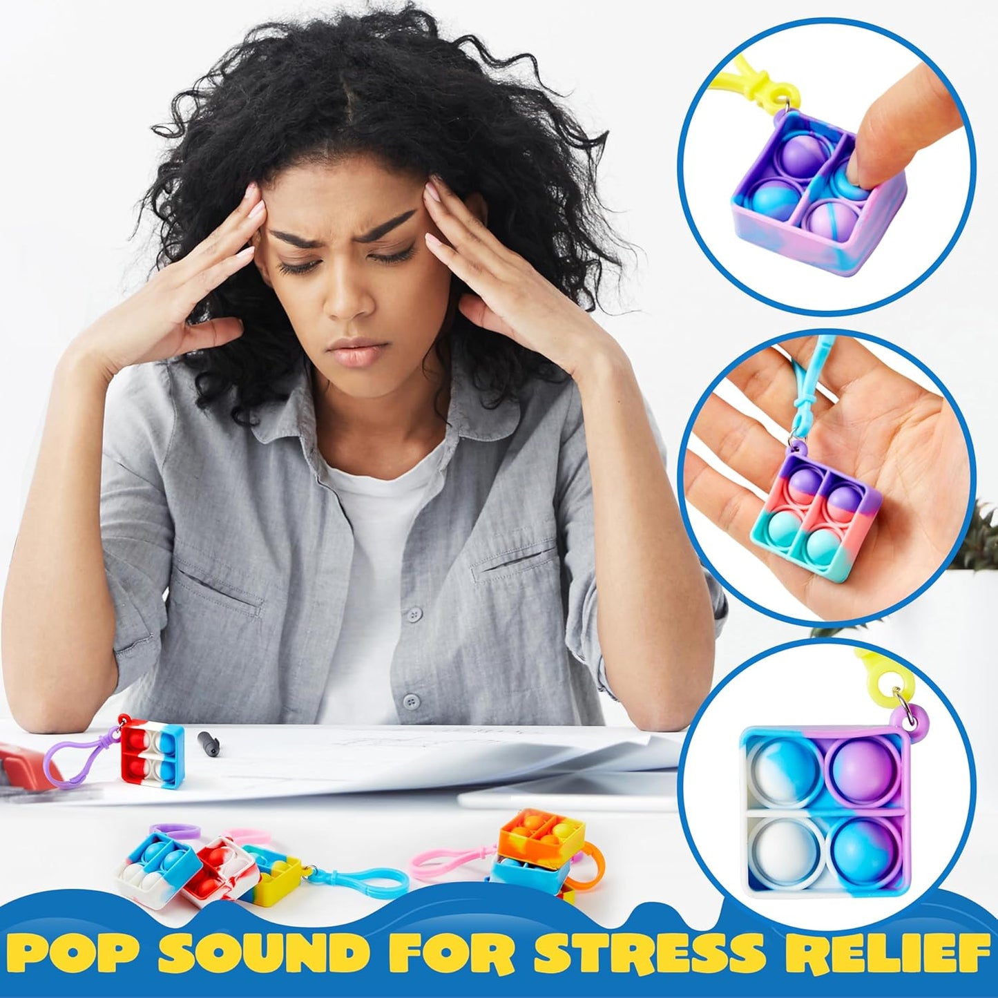 JOYIN Square Pop Fidget Keychain Mini Fidget Toys Bulk 90 Pack Party Favors for Kids 4-8,8-12 Years Kids, Goodie Bag Stuffers Fidgets for Classroom Prizes Sensory Fidget Toy Packs