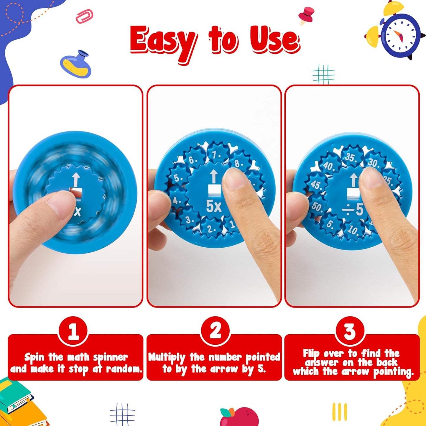 9Pcs Math Fidget Spinners Multiplication Division Flying Fidget Spinner Round Number Finger Spin Game Toys Kids Educational Math Fact Games for Stimmer Fidgeter Learning Multiply Or Divide