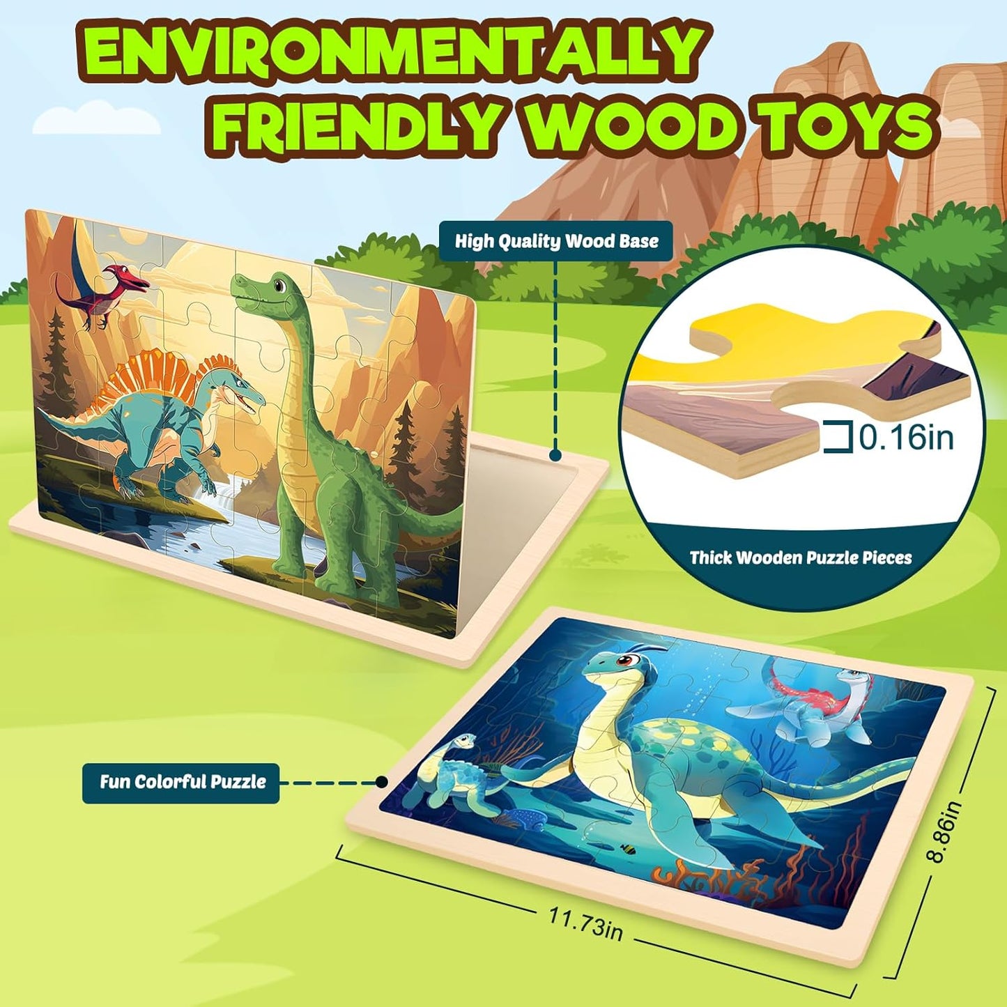 4 Packs Puzzles for Kids Ages 4-6, Wooden Dinosaur Puzzles for Toddlers Ages 2-4, Preschool Educational Dino Puzzles Boards Toys Gifts for 3 4 5 6 Boys Girls