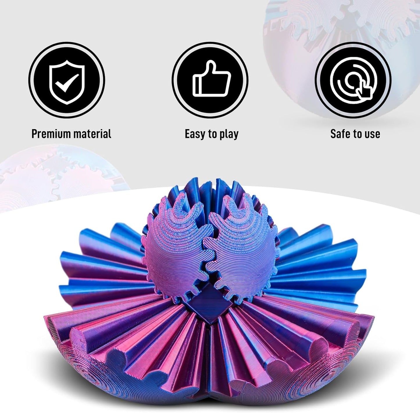 Gear Ball 3D Printed Gear Ball Spin Ball Fidget Toy Spin Ball Cube Fidget Toys Gearsphere Gear Ball Fidget Toy Stress Relief Desk Toy Relax Anxiety Toy for Children Adult (Purple Blue)