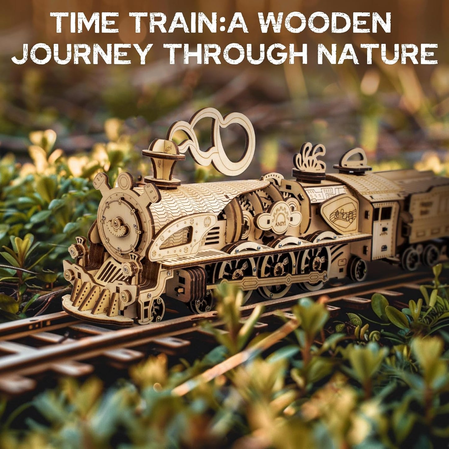 3D Wooden Puzzle for Adults, Wooden Train Crafts Vehicle Building Model, Rechargeable Electric Drive, DIY Wooden Mechanical Steam Train Model Set, 3D Wooden Puzzles Birthday Present for Adults Teens