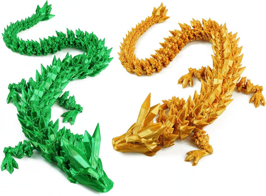 2PCS 16.5inches 3D Printed Dragon,Fidget Toy Dragon for Autism/ADHD, Executive Desk Toys,Home Office Decor (green/gold)