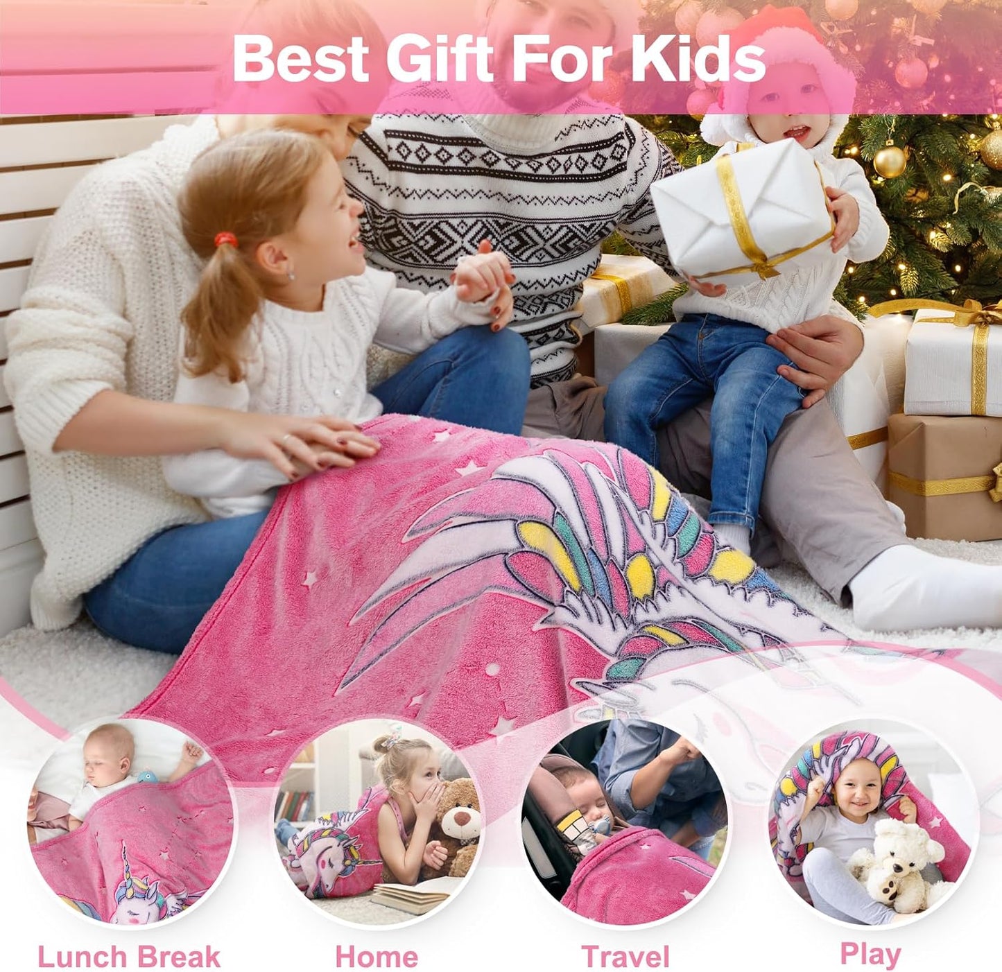 Unicorn Blanket Gifts for Girls Kids - Glow in The Dark Toys Stars Best Christmas Birthday Valentine's Day Easter Present for Toddler Age 1 2 3 4 5 6 7 8 9 10 Year Old Child Rainbow Throw 50"x60"