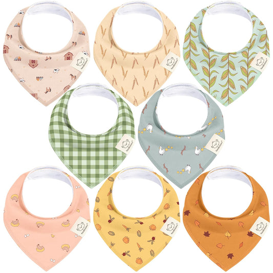 8-Pack Organic Baby Bandana Bibs for Boys, Girls - Super Absorbent Triangle Baby Bibs for Drooling and Teething Infant, 100% Cotton Extra Soft for Newborn, Infant 0-36 Months (Countryside)