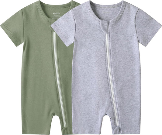 Owlivia Baby Short Sleeve Summer Romper Set, 2 Pack Tank Jumpsuit for Girls and Boys, Cartoon One Piece Coverall Outfit