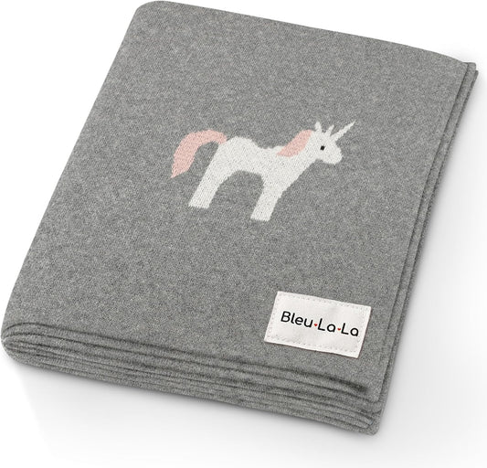 Cotton Baby Swaddle Blanket for Girls and Boys - Buttery Soft Cozy Receiving Swaddle Crib Stroller Blanket for Shower Gift Registry for Newborns, Infants, Toddlers (Unicorn - Grey)