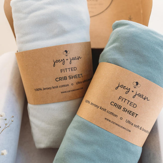 Joey + Joan Fitted Crib Sheets 28 x 52 – Compatible with Standard Crib Mattress and Toddler Bed – 100% Jersey Cotton – Light + Dark Sage Green – 2 Pack