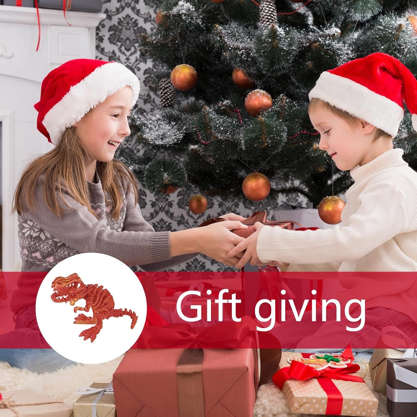 3D Printed Dinosaur Bone Skeleton Tyrannosaurus Rex with Movable Jaw Fidget Dinosaur Toys Full Articulated Dinosaur Executive Desk Toys Home Office Decor, Red