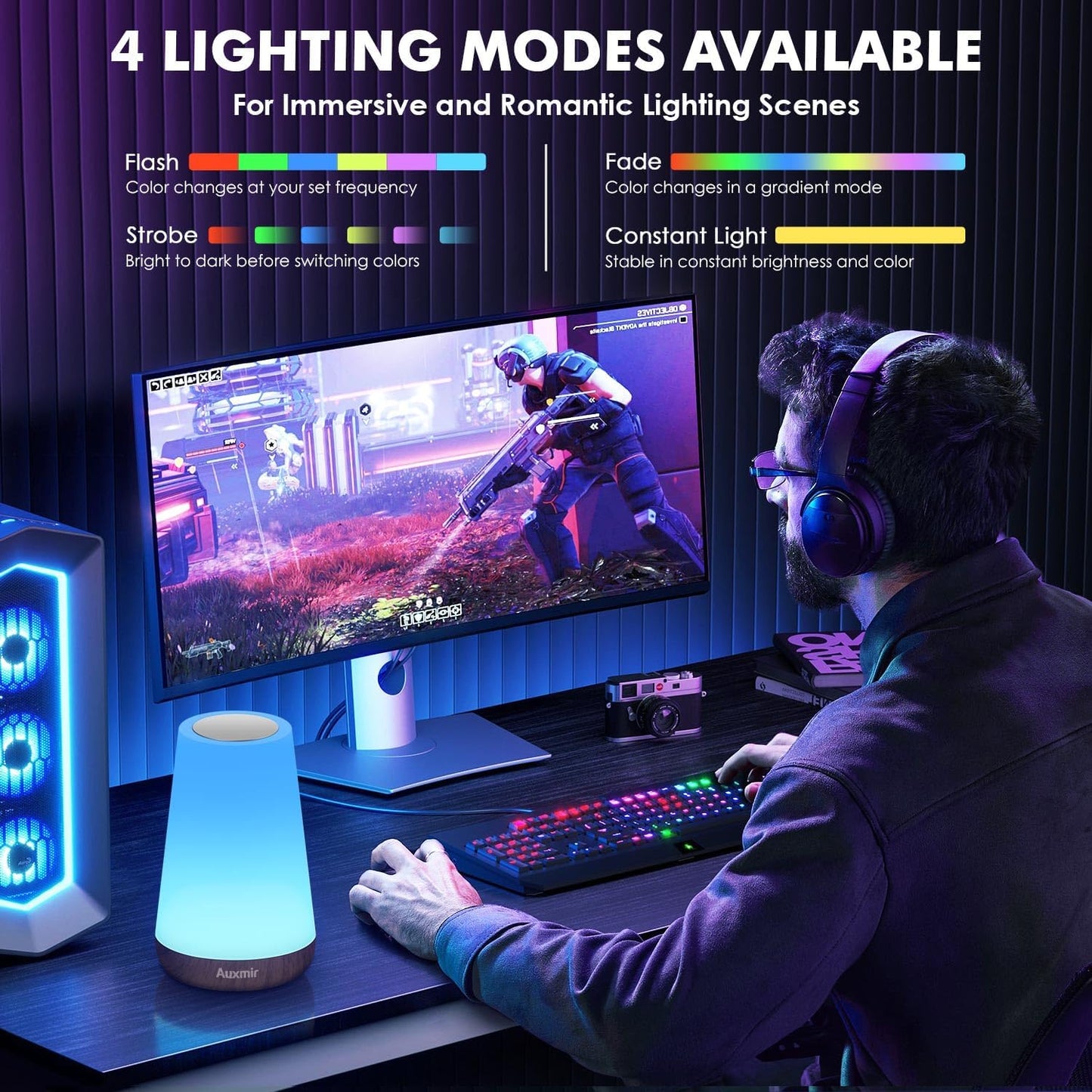 Night Light, Dimmable Touch Lamp for Bedroom, 13 RGB Colors & 5 Brightness, Portable Rechargeable Bedside Table Lamp for Baby Nursery, Night Lights for Bedroom Living Room Bathroom Hallways