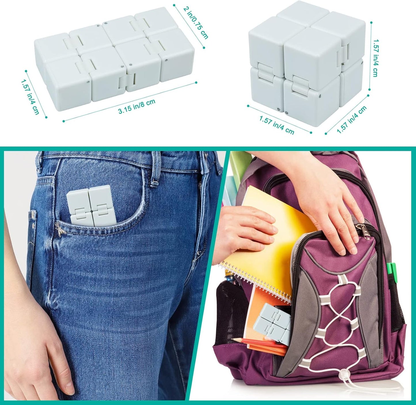WUQID Infinitycube Fidget Toy Stress Relieving Fidgeting Game for Kids and Adults,Cute Pocket-sized Unique Gadget for Anxiety Relief and Kill Time (White)