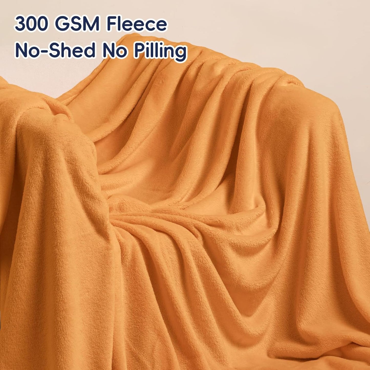 PHF Ultra Soft Fleece Blanket Queen Size, No Shed No Pilling Luxury Plush Cozy 300GSM Lightweight Blanket for Bed, Couch, Chair, Sofa Suitable for All Season, 90" x 90", Pumpkin Orange