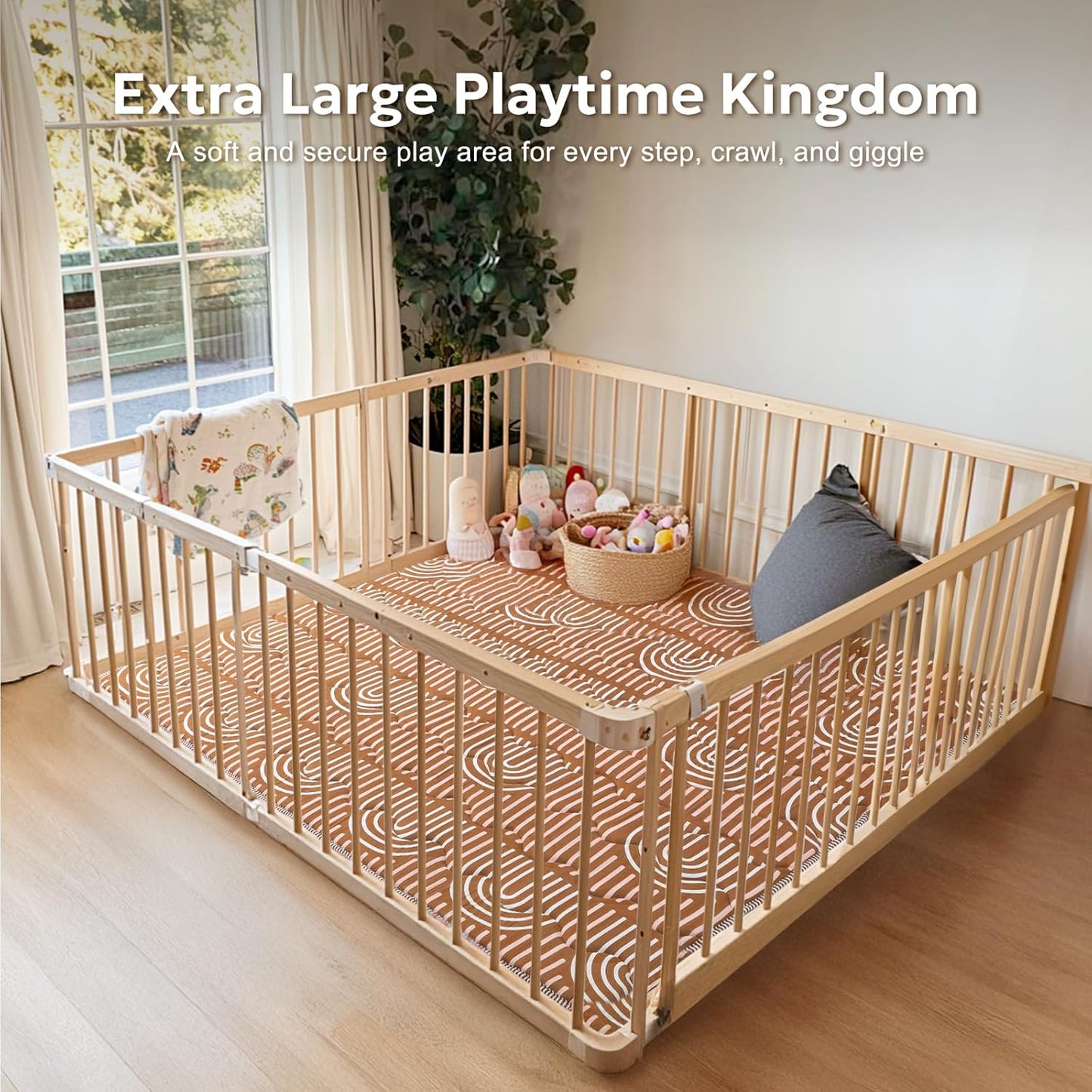 Soft Thicker Baby Mat for Floor 71"x59", Extra Large Baby Play Mat, Non-Slip Playpen Mat, Easy to Clean & Portable Playmat, Crawling Mat for Babies Toddlers, Activity Mat, Rainbow, Brown